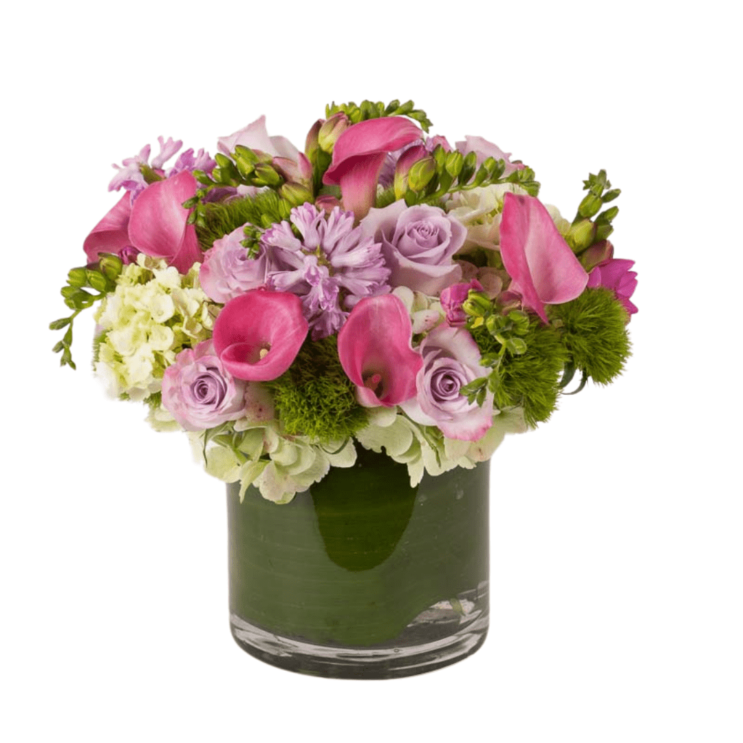 Floral arrangement featuring hydrangea, Hyacinth & Freesia
